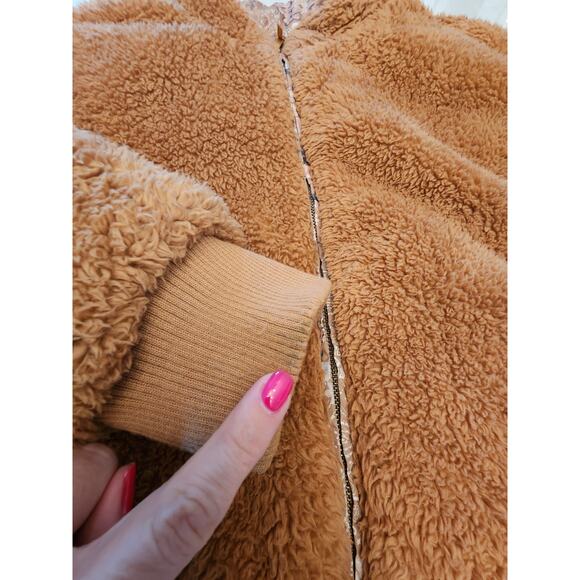 American Eagle Reversible Puffer Jacket Brown Teddy Sherpa Floral - Picture 4 of 12